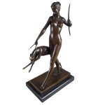 Bronzeskulptur Bronzefigur Diana mit Hund