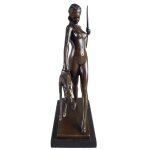 Bronzeskulptur Bronzefigur Diana mit Hund