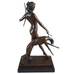 Bronzeskulptur Bronzefigur Diana mit Hund