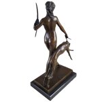 Bronzeskulptur Bronzefigur Diana mit Hund