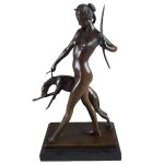Bronzeskulptur Bronzefigur Diana mit Hund