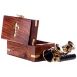 Messing Opernglas mit Leder in Holzbox #63613