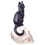 Skulptur Figur Kunststein schwarzer Kater auf Totenkopf...