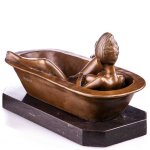Bronze Skulptur Figur Bronzeskulptur Bronzefigur Nackte Frau in Badewanne Erotik