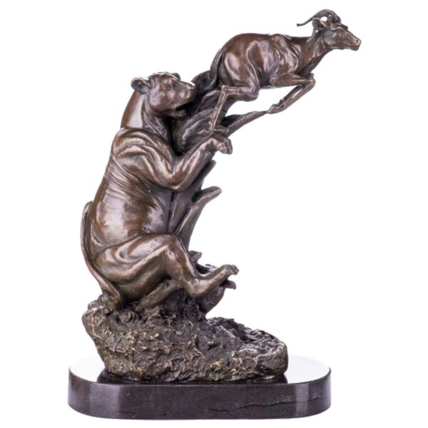 Skulptur Figur Bronzeskulptur Bronzefigur Bronze Löwe und Antilope