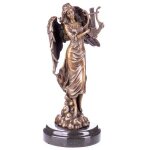 Bronze Skulptur Figur Bronzeskulptur Bronzefigur Engel mit Lyra