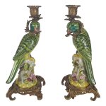 Porzellan in Bronze Kerzenhalter Kerzenständer Papageie H 36,3 cm 2er Set