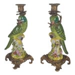 Porzellan in Bronze Kerzenhalter Kerzenständer Papageie H 36,3 cm 2er Set