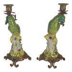 Porzellan in Bronze Kerzenhalter Kerzenständer Papageie H 36,3 cm 2er Set