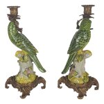 Porzellan in Bronze Kerzenhalter Kerzenständer Papageie H 36,3 cm 2er Set