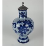 Krug mit Zinndeckel Henkelkrug Steingut Blau H 26 cm