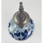 Krug mit Zinndeckel Henkelkrug Steingut Blau H 26 cm