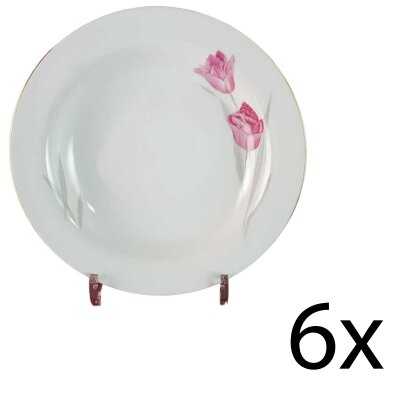 6er Set Suppenteller Goldrand 23 cm Zeh Scherzer Rote Rose mit gebraucht - gut