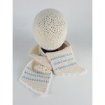 Schal Mütze Set 2 tlg Mädchen creme weiß blau Handarbeit gehäkelt