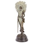 Bronzeskulptur Bronzefigur Indianerin mit Gewehr