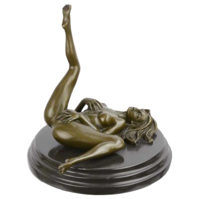 Bronzeskulptur Bronzefigur Liegender Weiblicher Akt Erotik