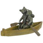 Bronzeskulptur Bronzefigur zwei Katzen in einem Ruderboot