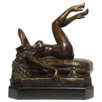 Bronzeskulptur Bronzefigur Weiblicher Akt Nackt am...