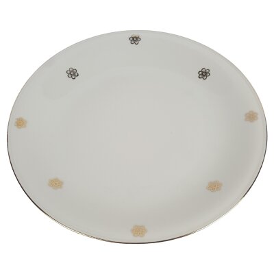 Kuchenteller Dessertteller Goldrand Golddekor ohne Stempel 19,4 cm Blumen Elfenbein gebraucht - gut