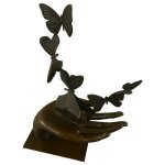 Bronzeskulptur Bronzefigur Hand mit Schmetterlingen #85566