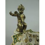Porzellan/Mess. Schale Gold/grün H.11x14cm