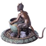 Skulptur Figur Bronzeskulptur Bronzefigur Teufel mit Kessel