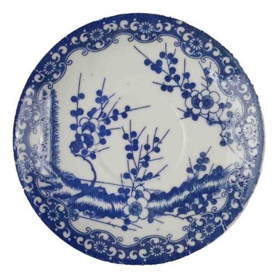 Untertasse für Tee 12,9 cm Japan China Kirschblüte Blau gebraucht - gut