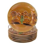 7er Set Untertasse 13,1 cm Japan China Geisha Grün...