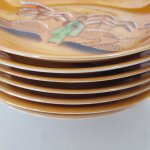 7er Set Untertasse 13,1 cm Japan China Geisha Grün Perlmutt gebraucht - akzeptabel