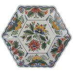 Wandteller Delfts Polychroom Blumendekor Bunt Blumen...