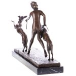 Art Deco Bronzefigur Weiblicher Akt mit Windhunden Spring...