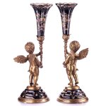 Porzellan mit Bronze Kerzenständer Engel Set/2