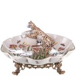 Porzellan mit Bronze Schale Leoparden