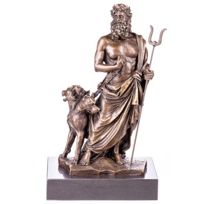 Bronzefigur Hades mit dreiköpfigem Hund Kerberos