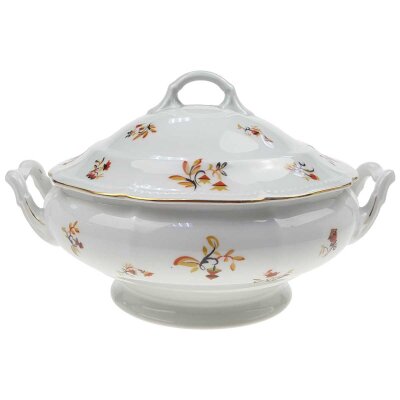 Ragoutterrine Servierschüssel Goldrand 1,5 L Seltmann Weiden Retro Blumendekor Kordelrand II. Wahl gebraucht - sehr gut
