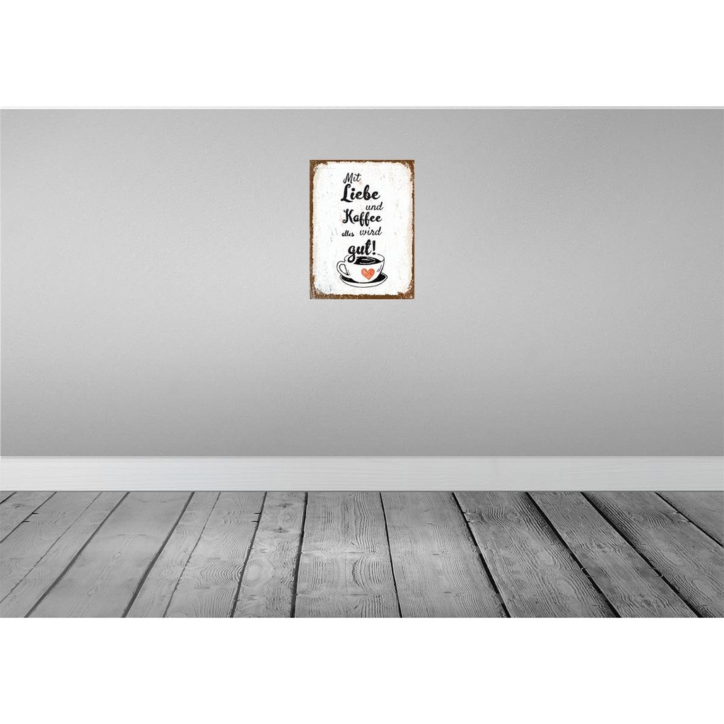 [LA-138606-H] Holzschild 40x30 cm Mit Liebe und Kaffee alles gut Dekoration Bild 2