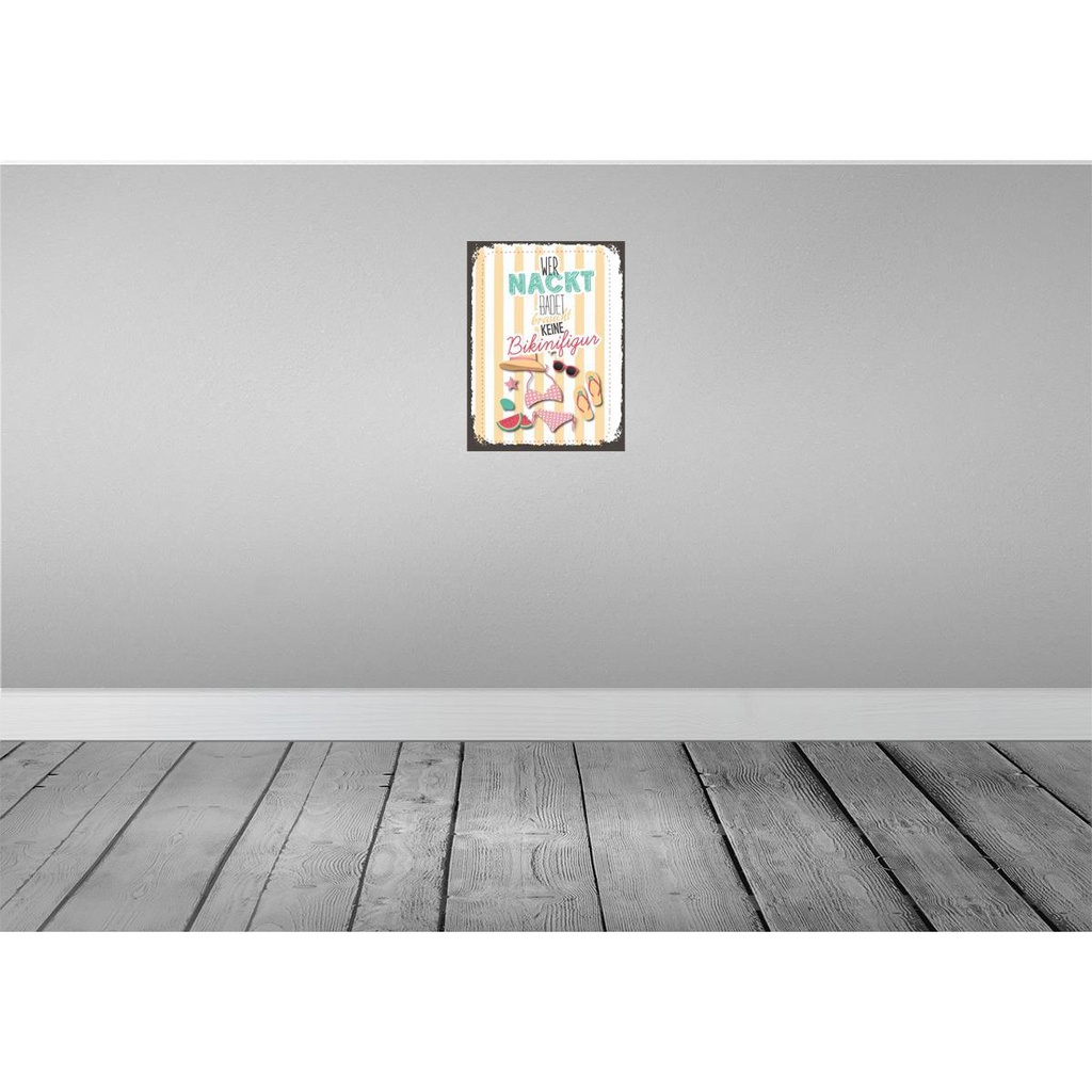 [LA-138634-H] Holzschild 40x30 cm wer nackt badet keine Bikinifigur Spruch Zitat Bild 2