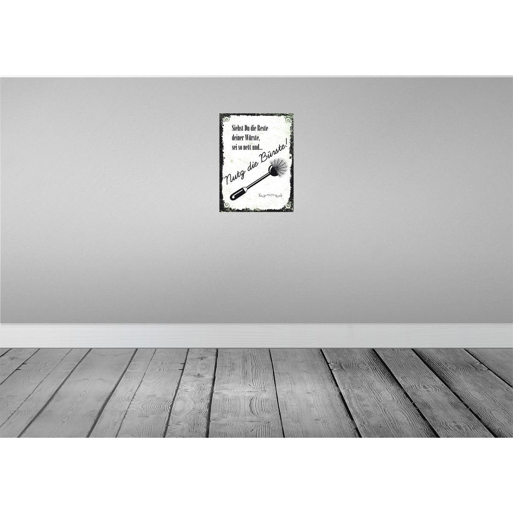 [LA-138636-H] Holzschild 40x30 cm lustig siehst du Reste nutz Bürste Witz Humor Spaß Bild 2