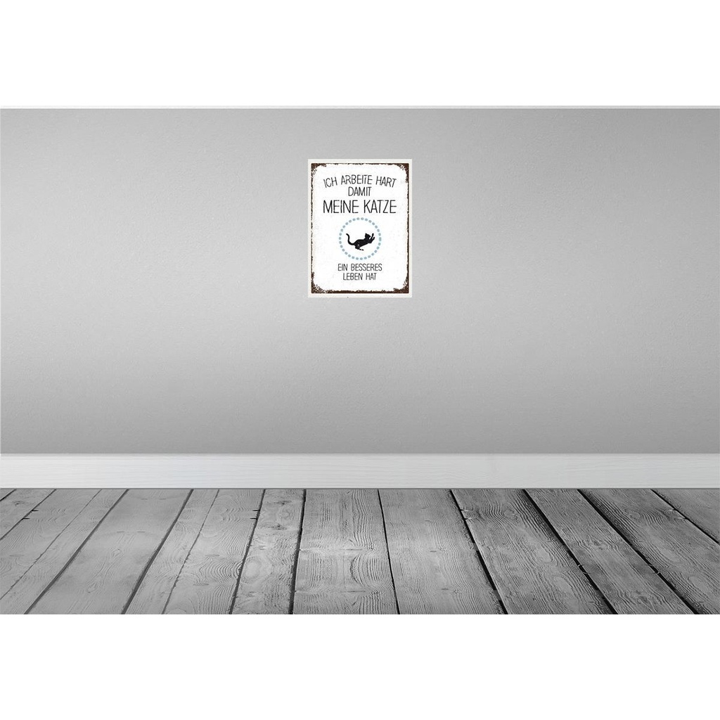 [LA-138668] Blechschild 40x30 cm Katze ich arbeite hart damit meine Tier Haustier Bild 2