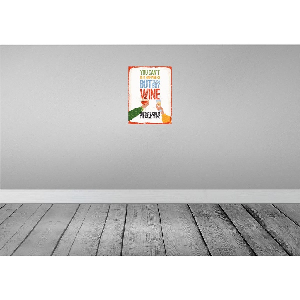 [LA-138719] Blechschild 40x30 cm Wein Can´t buy happines but Wine Spruch Zitat Bild 2