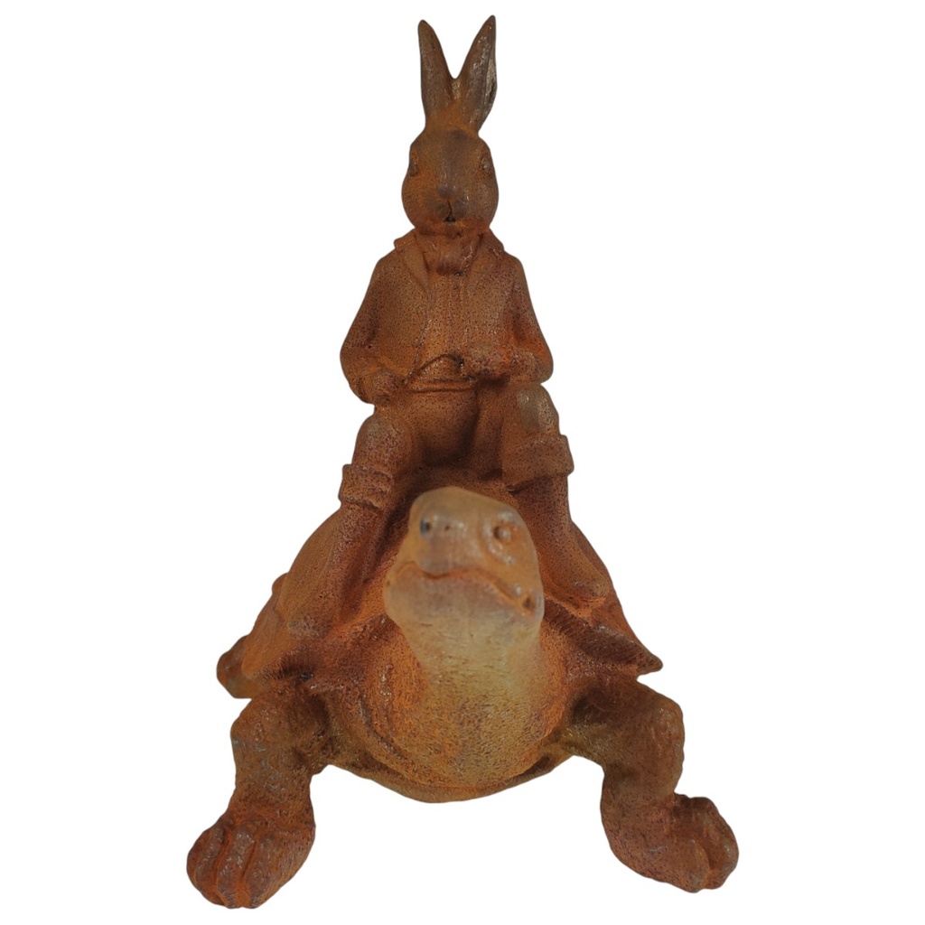 [LA-1781173] Figur Gusseisen Hase auf Schildkröte Bild 3