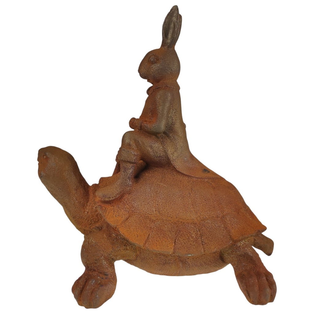 [LA-1781173] Figur Gusseisen Hase auf Schildkröte Bild 6