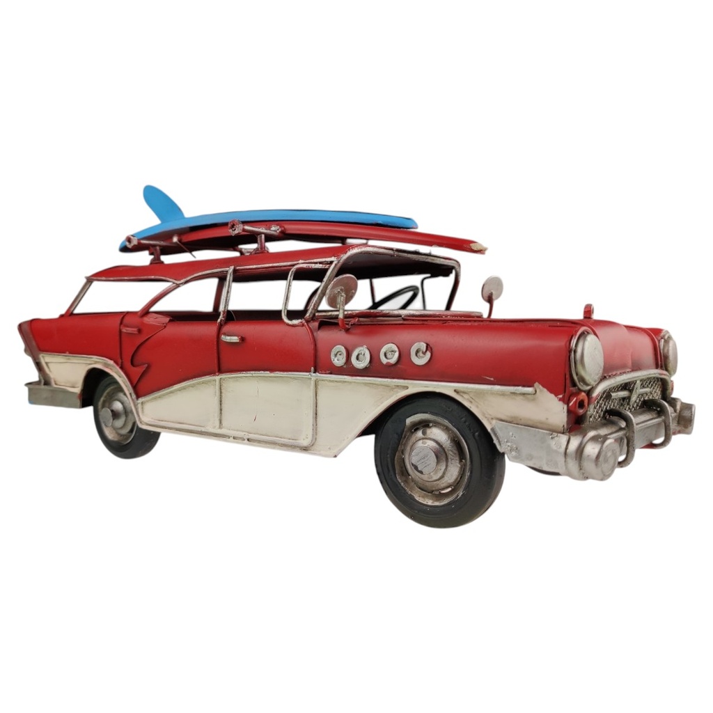 [LA-1820044] Blechmodell Blechauto Oldtimer PKW Rot mit Surfbrett Bild 3