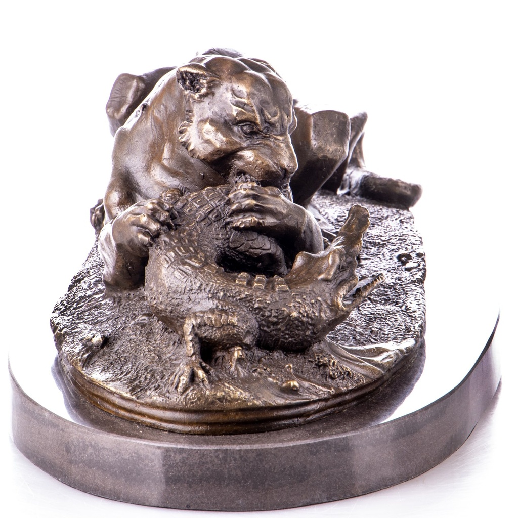 [LA-1821861] Bronzeskulptur Bronzefigur Tiger und Krokodil Bild 4