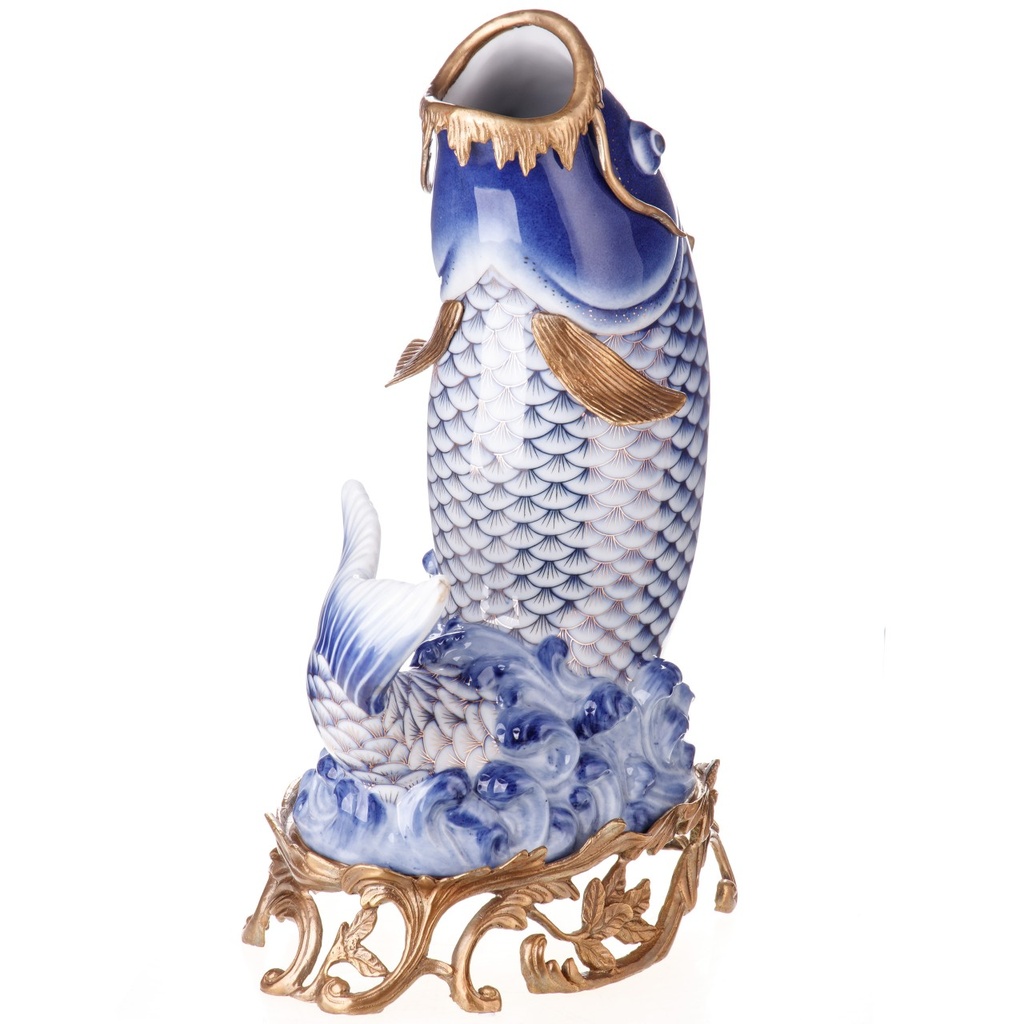 [LA-1822017] Porzellan mit Bronze Vase Fisch Bild 2
