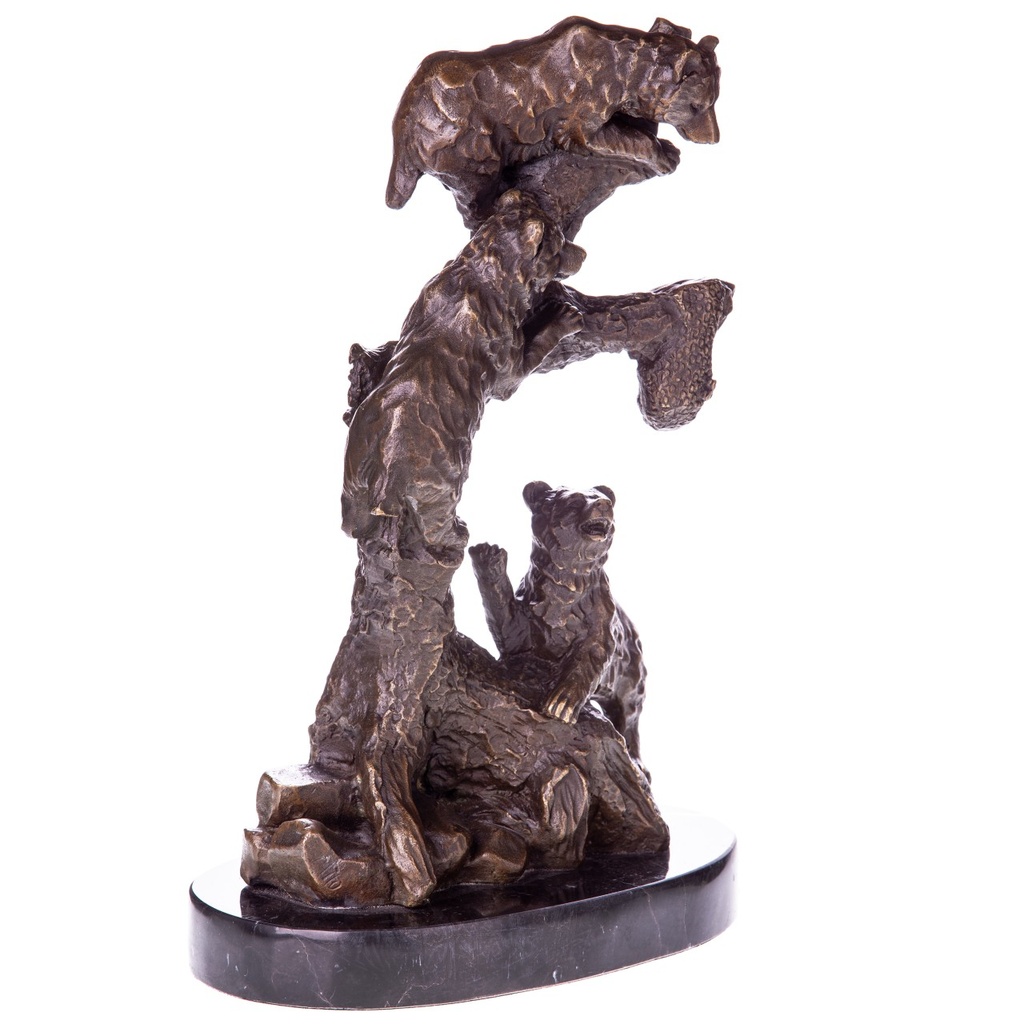 [LA-1822340] Bronzeskulptur Bronzefigur Bärenfamilie auf Baum Bild 2