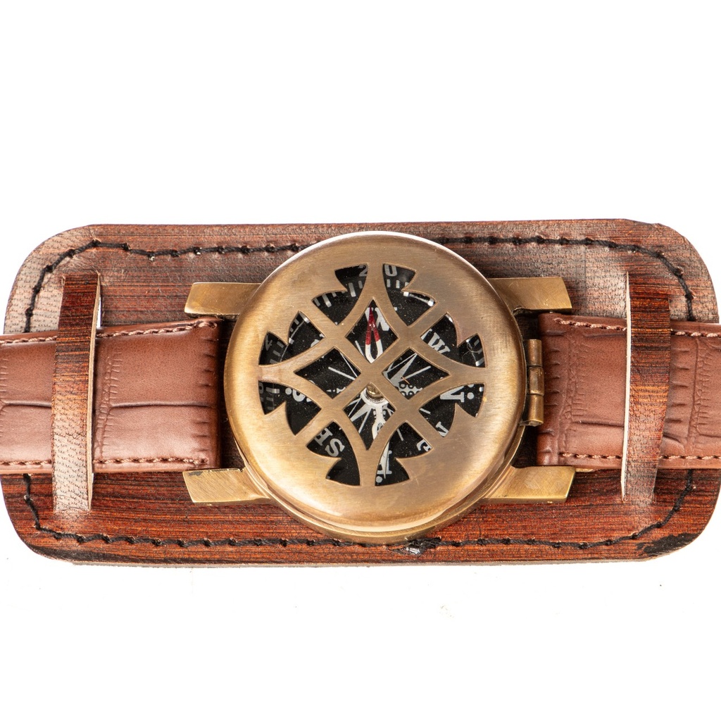 [LA-1822393] Messing Kompass mit Lederarmband Bild 2