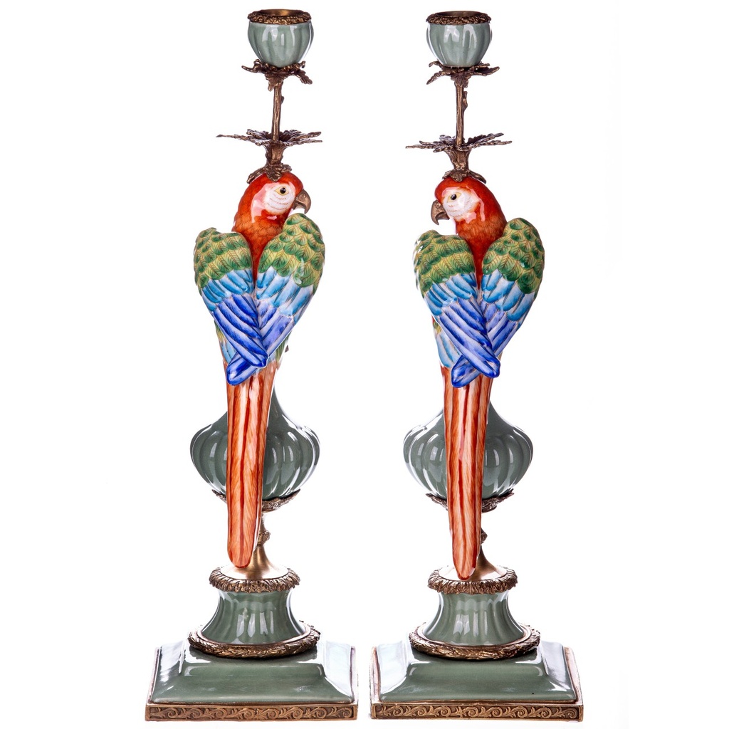 [LA-1822470] Porzellan mit Bronze Kerzenständer Papageien Set/2 Bild 4
