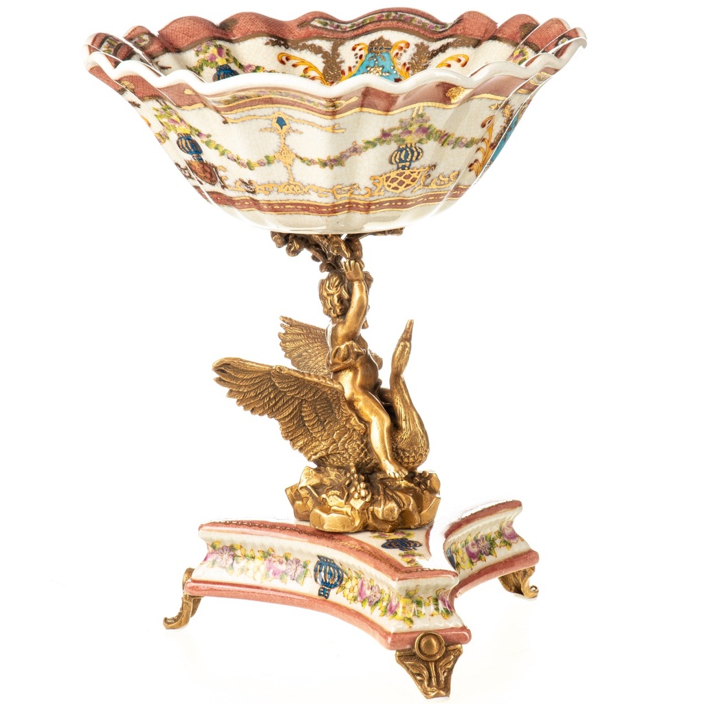 [LA-1822528] Porzellan mit Bronze Schale mit Jungen auf Schwan Bild 3