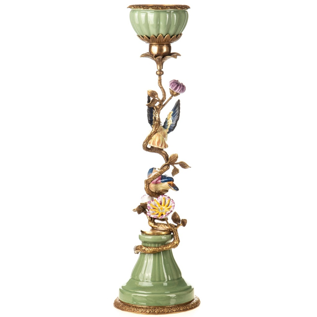 [LA-1822531] Porzellan mit Bronze Kerzenständer mit Vögeln Bild 2